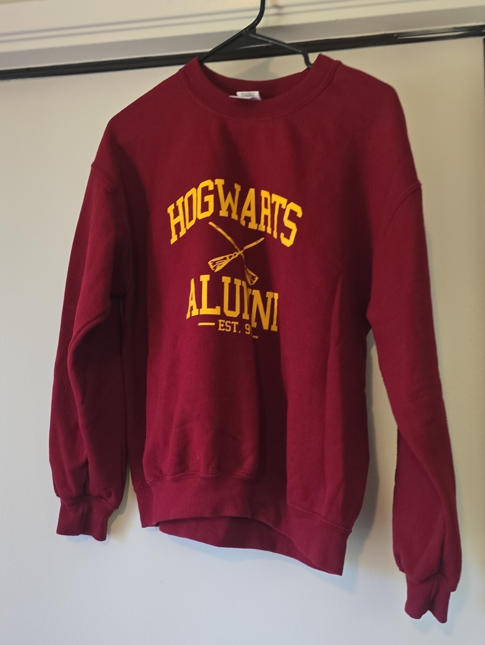 Gildan Maroon Crewneck Sweatshirt with Yellow Graphic